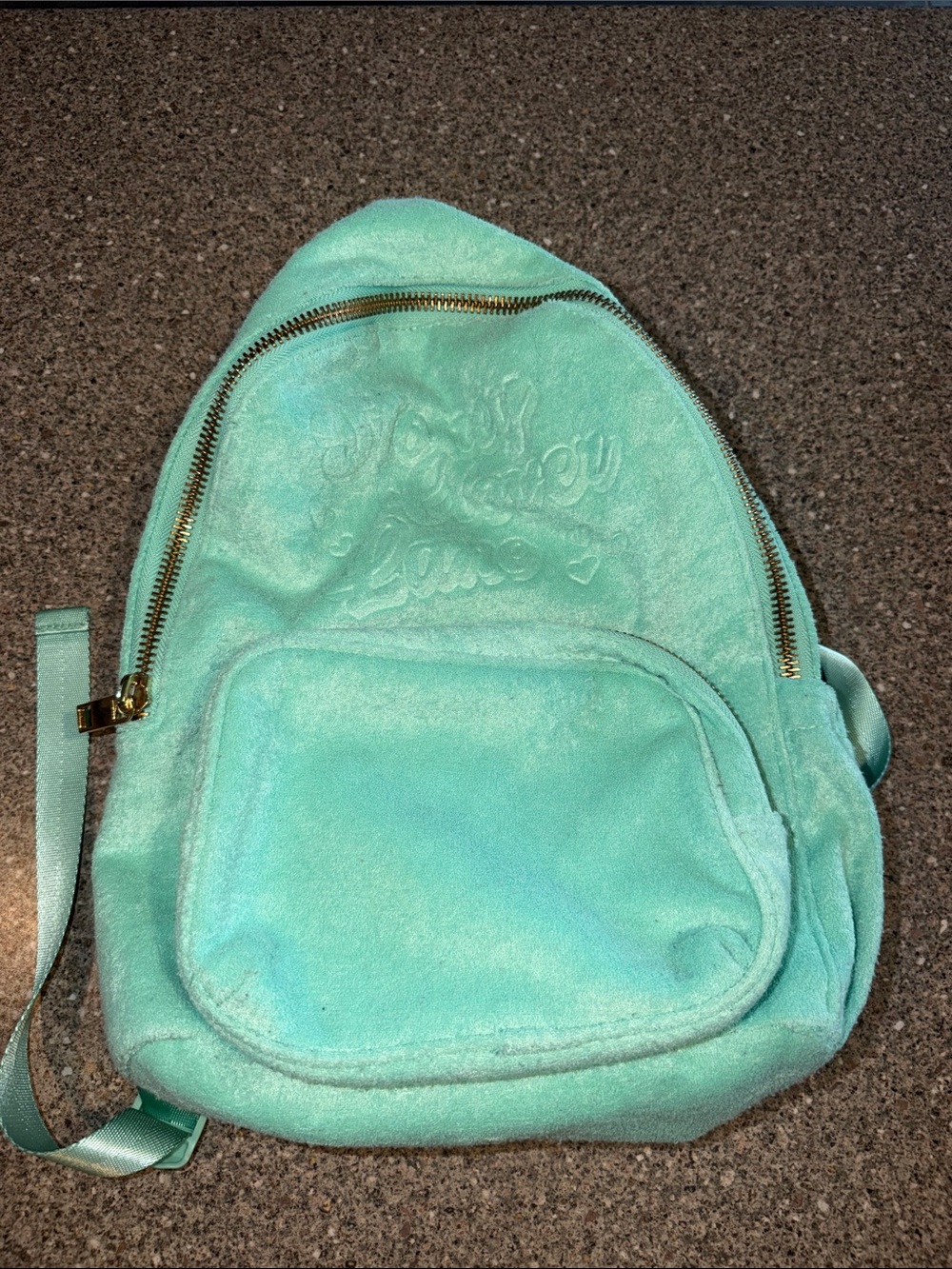 Stoney Clover Lane Mint Terrycloth Backpack with Gold Zippers